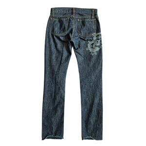 Y2k Vivienne Tam Straight Leg Jeans Dragon Print - Size XS